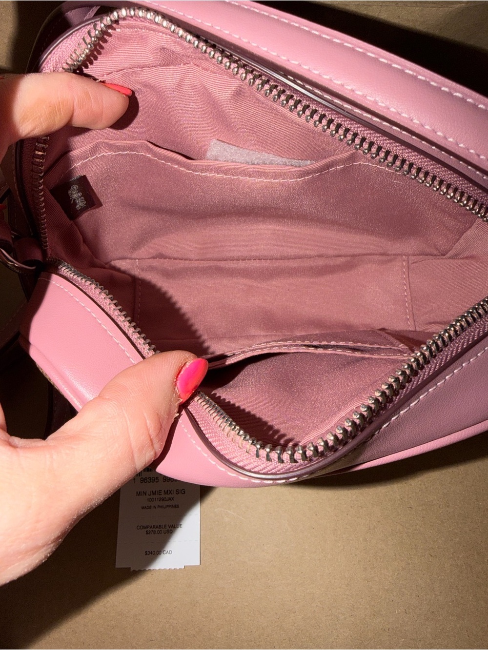 Coach Signature Canvas Jamie camera Crossbody Bag in Brown and Pink - Picture 6 of 7